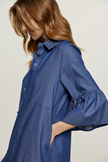 Denim Jurk met Klokmouwen en Ruches - Image 5