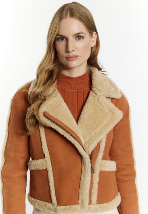 Dreimaster Leren bikerjack Dames cognac - Image 5