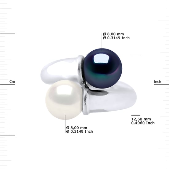 DIADEMA - Ring You & Me - 2 Real Freshwater Pearls White and Black