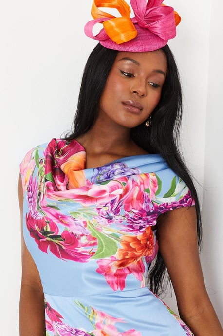 Lisa Tan Placement Print Satin Pencil Dress
