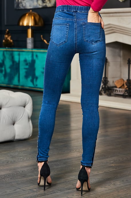 Mid Blue Button Detail Hem Jeggings