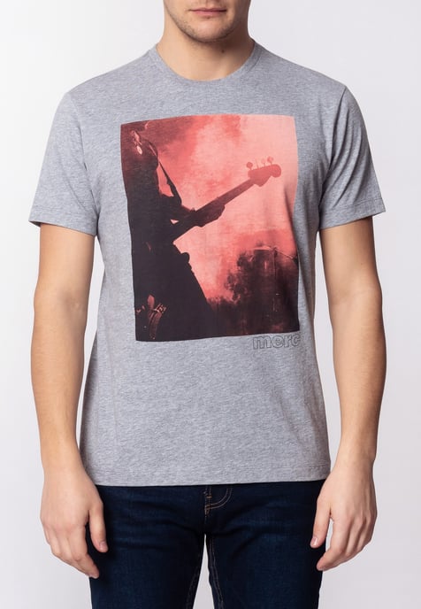 Porter Mens Cotton T-Shirt With Large Music Poster Print In Grey Marl