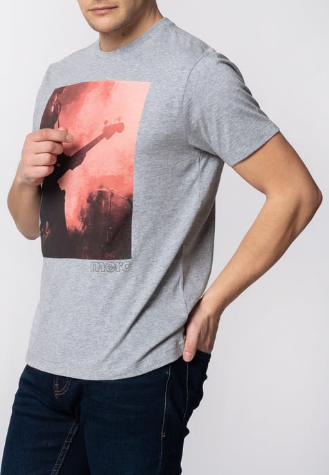 Porter Mens Cotton T-Shirt With Large Music Poster Print In Grey Marl