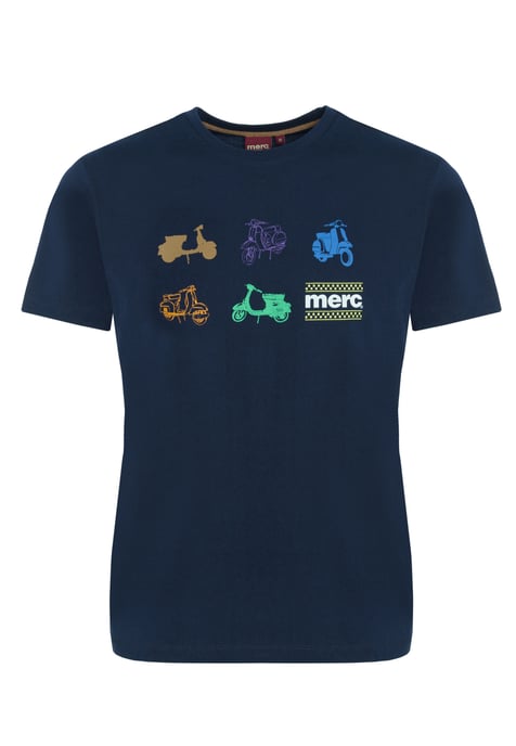 Halford Mens Cotton T-Shirt With Small Scooters Icons Print In Navy