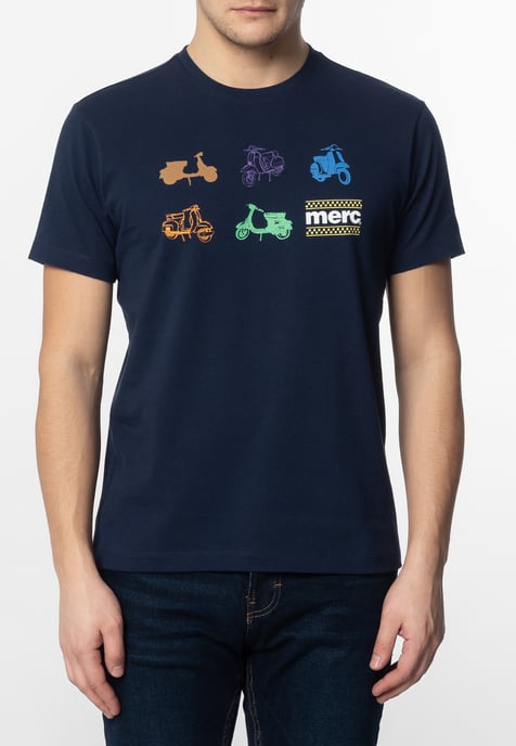 Halford Mens Cotton T-Shirt With Small Scooters Icons Print In Navy