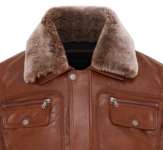 Mens Tan Trucker Shirt Leather Jacket- Tornio