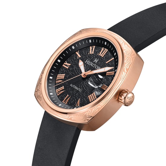Heritor Automatic Davenport Engraved-Case Leather-Band Watch w/ Date
