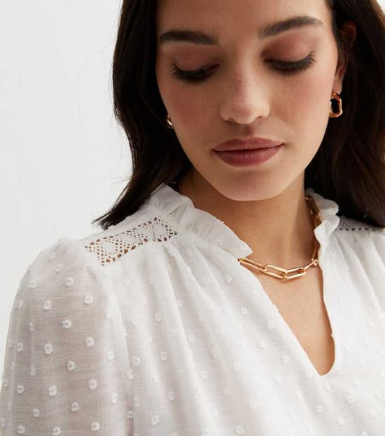 Dobby Chiffon Frill Neck Blouse