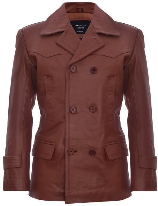 Cowhide Dr. Who Marin German Pea Coat Leather Jacket