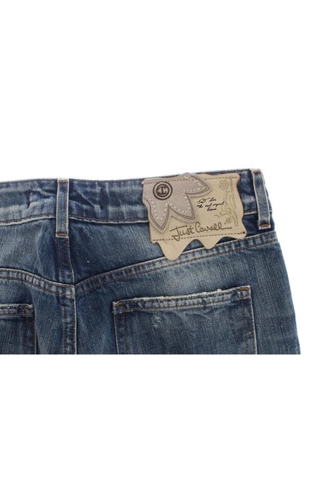 Cavalli Dames Blauwe Was Torn Katoenen Rechte Jeans - Image 6