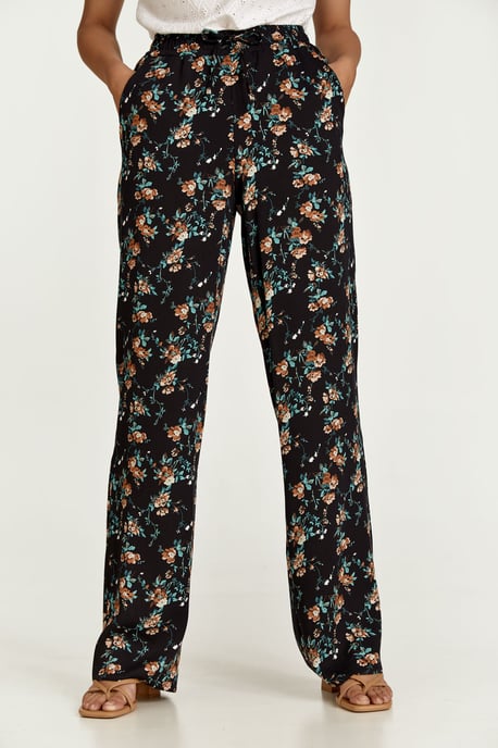 Zwarte gebloemde broek met wijde pijpen - Image 6