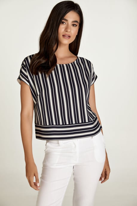 Navy gestreepte top met boothals - Image 5