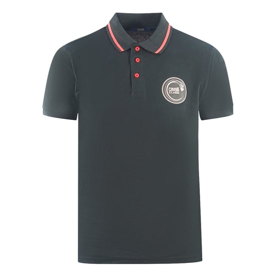 Cavalli Class Circular Snake Logo Black Polo Shirt - Image 1