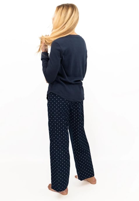 GAP Womens Pyjama Flanellen Slaapset in Navy Polka Dot - Image 2