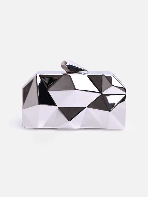 Where's That From Womens Melanie Geometric Pattern Clutch Bag In Silver
