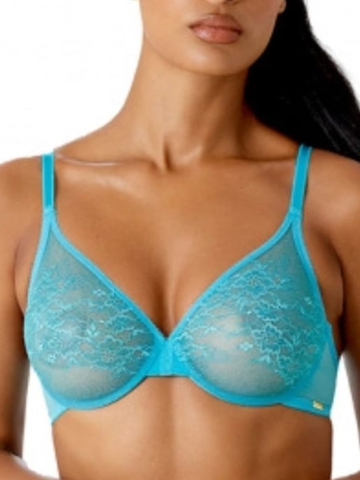 Glossies Lace Sheer Moulded Bra - Turquoise Sea