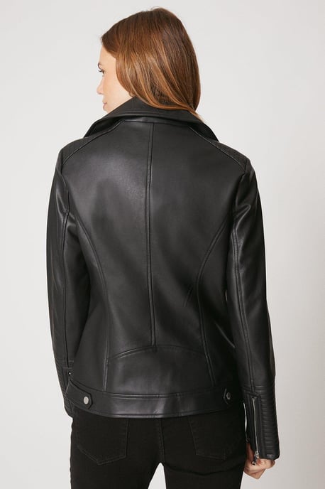 Black Faux Leather Biker Jacket - Image 3