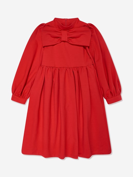 Mama Luma Girls Pleated Bow Dress in Red