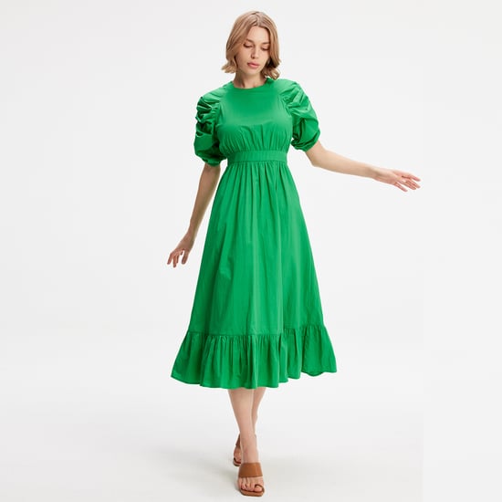 Trapeze Dress With Puffed Sleeves