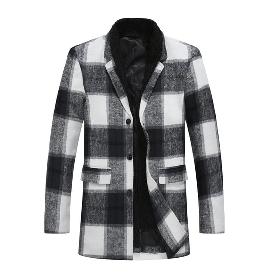 Heren lange slim fit geruite winter dikke jas met sjaalkraag wit - Image 1
