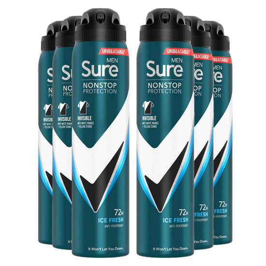 Sure Men Antiperspirant 72H Nonstop Protection Invisible Ice Advance Deo 250ml, 6 Pack