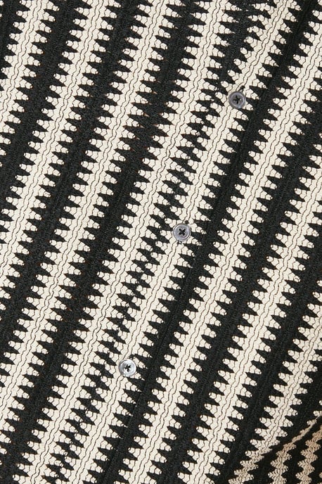Stripe Knit Detail Short Sleeve Shirt