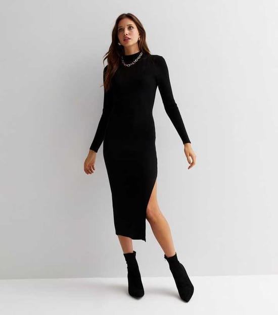 Ribgebreide Hoge Hals Bodycon Midi Jurk - Image 3