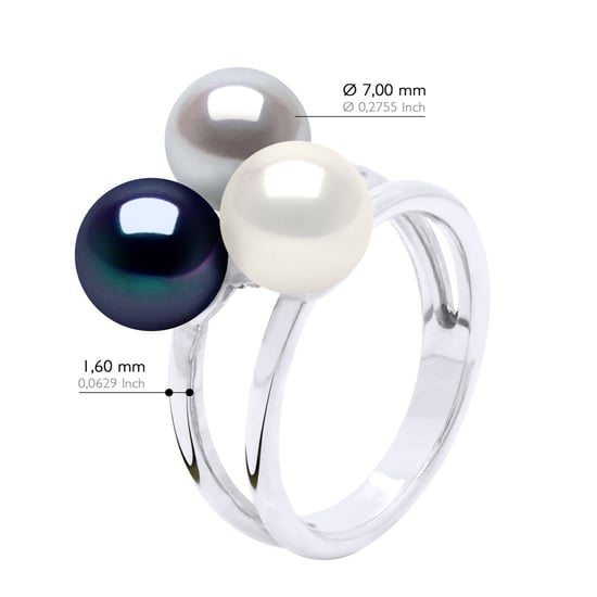 Ring Trilogie Bulk - 3 Real Cultured Freshwater Pearls Round 7-8 mm