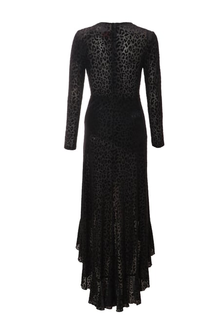 Petite Black Animal Print Velvet Ruffle Maxi Dress