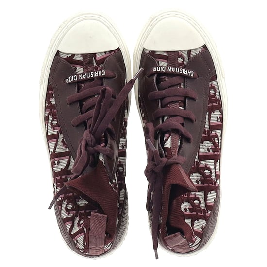 Christian Dior Walk 'n' Dior Gebreide High-Top Sneakers in Bordeaurood Leer en Polyester - Image 3