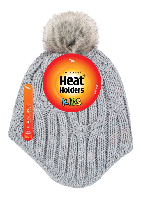 Heat Holders - Kabelgebreide Muts Voor Meisjes Met Pom Pom - Wolkengrijs - Image 2