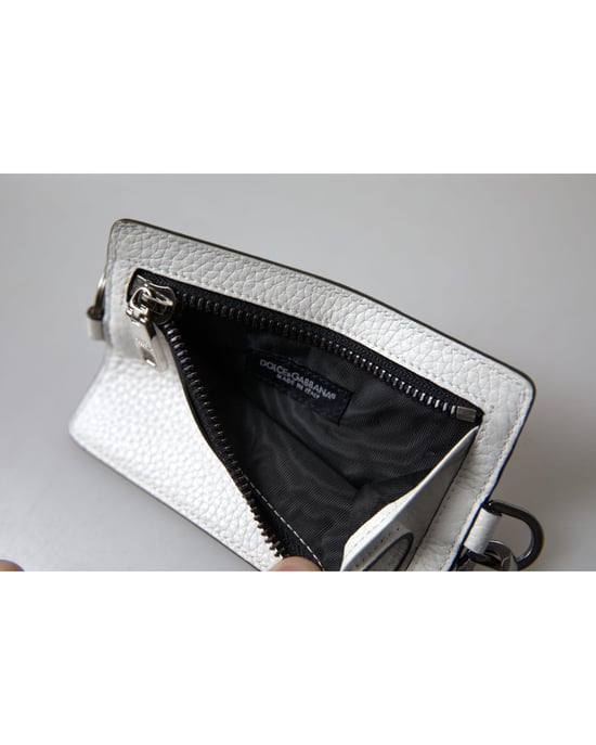 Logo-Embossed  Leather Card Holder with Lanyard
