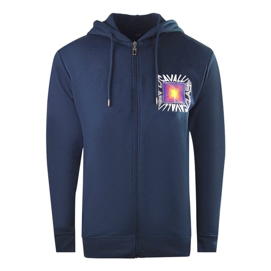 Cavalli Class Aysmmetric Box Design Navy Blue Zip-Up Hoodie