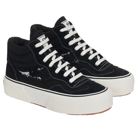 Superga Dames/Dames 3141 Revolley Swallowtail Ripped Mid Cut Trainers (Zwart/Wit Avorio) - Image 3