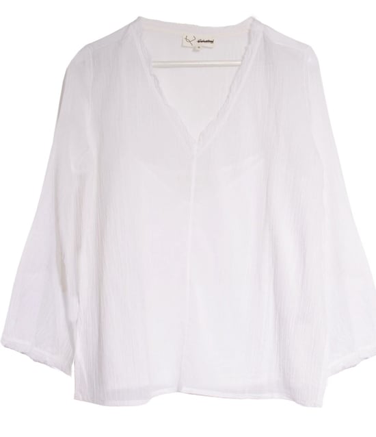 Gauze Frayed V Neck Top - Image 1