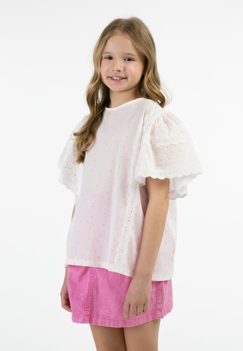 Mymo Blouse Meisje Wit roze oranje stippen - Image 3