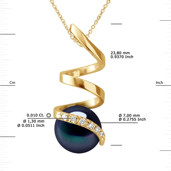 DIADEMA - Pendant - Yellow Gold and Real Freshwater Pearls - Black