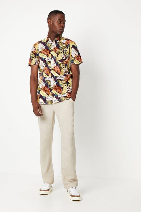 Summer Leaf Print Short Sleeve Shirt