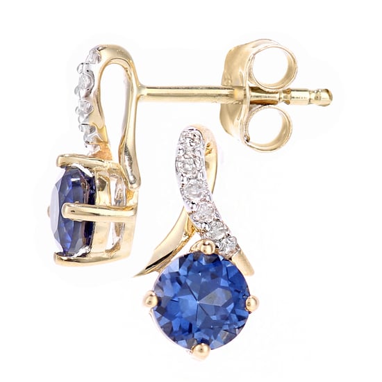 9ct Yellow Gold 0.8ct Created Tanzanite and 0.05ct Diamond Earrings