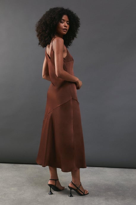 Satin High Apex Bias Midi Slip Dress