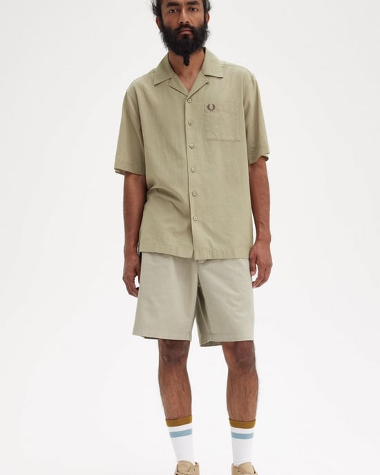Fred Perry Heren Lichte Textuur Revere Kraag Korte Mouwen Shirt - Image 3