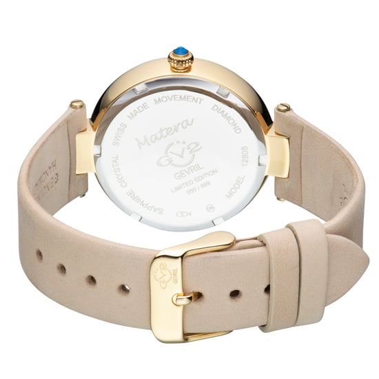 GV2 Matera dames Zwitsers quartz wit parelmoer wijzerplaat ecru suède band diamanten horloge - Image 2