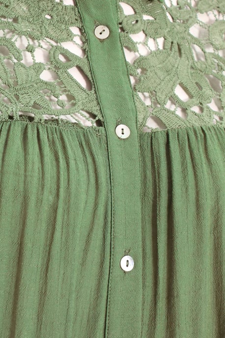 Khaki Crochet Mini Shirt Dress - Image 6