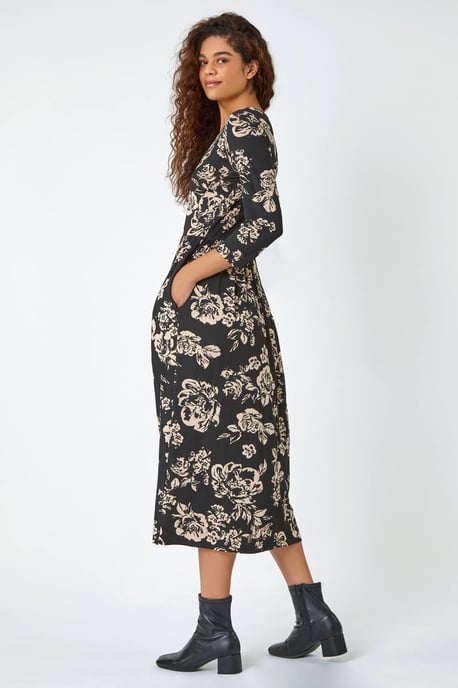Floral Pocket Stretch Midi Dress