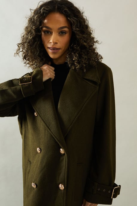 Buckle Detail Double Breasted Coat