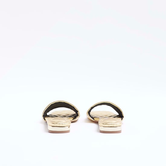 River Island Womens Sliders Gold Wide Fit Padded