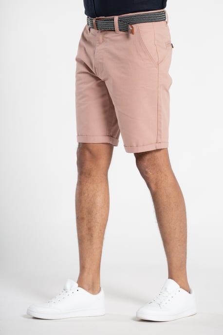 Pink Cotton Oxford Shorts With Belt