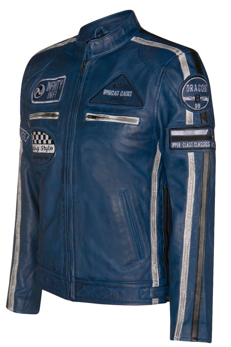 Leather racing biker motorcycle jacket with zipper