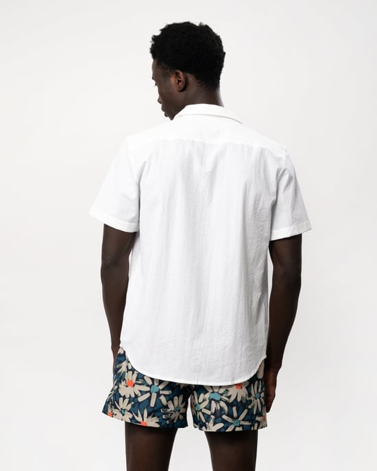 HUGO Ellino Mens Short Sleeve Shirt in Stretch Cotton Seersucker