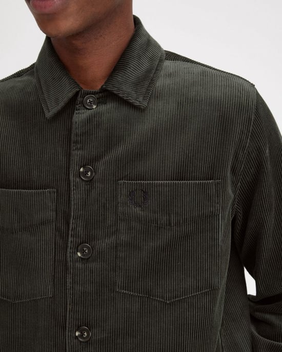 Men's Fred Perry Cord Overshirt in Green - Image 2